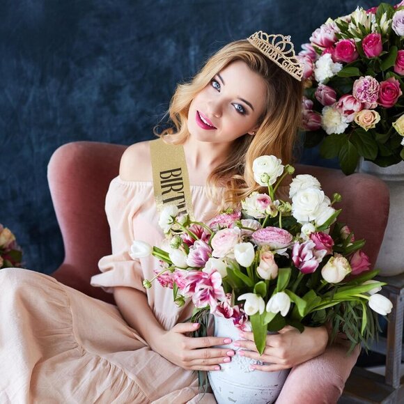 Birthday Crown and Sash Kit for Women Girls Rhinestone Tiara Party Accessory - Picture 3 of 7